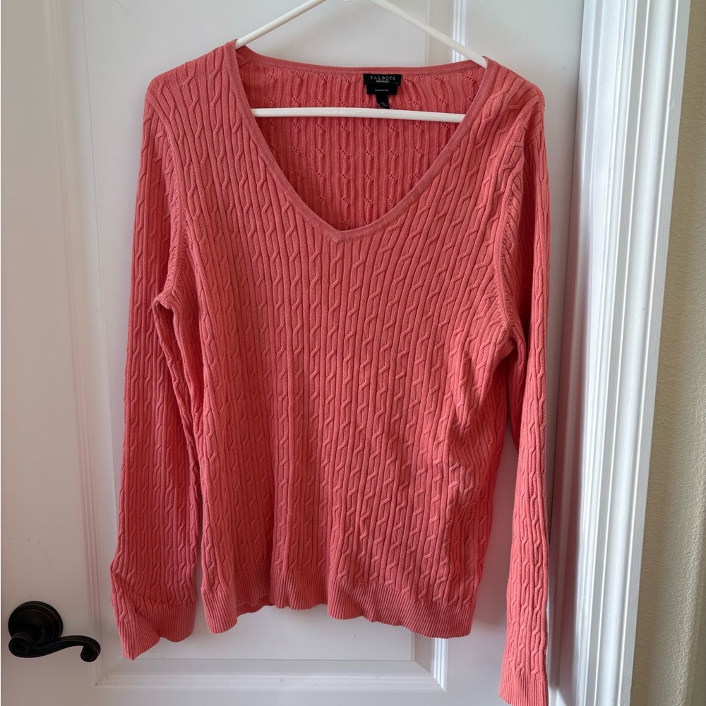 Talbots Coral Cable Knit Pima Cotton Sweater XL